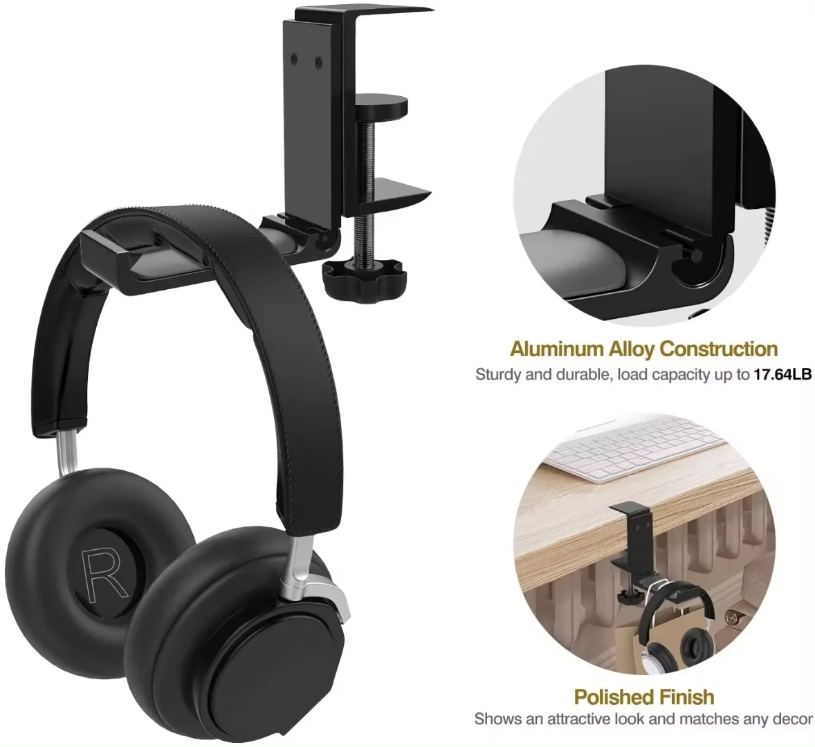 Clamp on under desk headphone holder